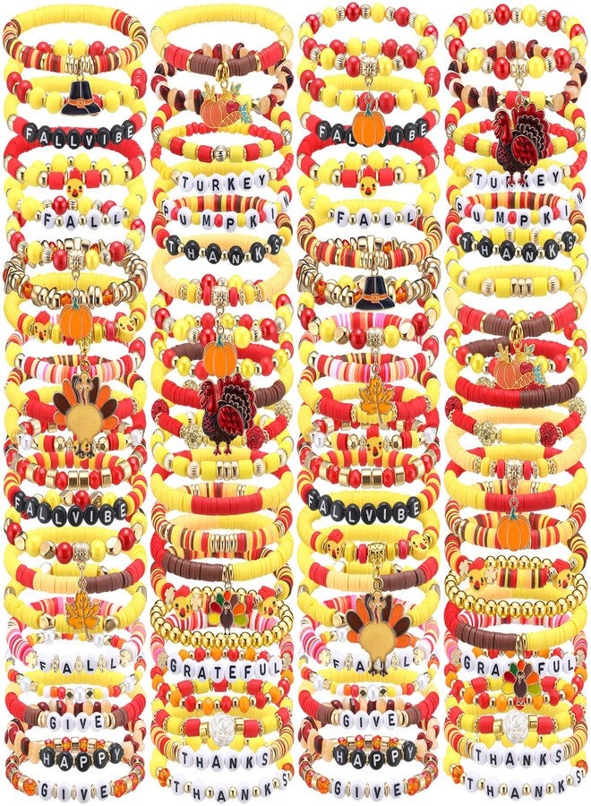 Equsion 100 Pcs Preppy Friendship Bracelets for Women Heishi Surfer Clay Stackable Bead Valentine Boho Y2k Bracelets Gifts(Thanksgiving Day) - Image 1